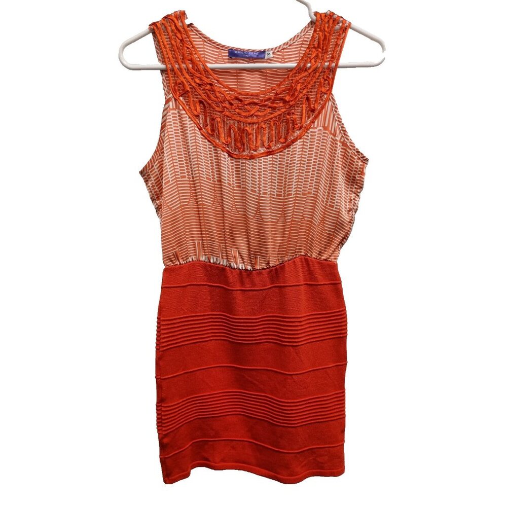 Emilio Pepe Womens Mini Dress Small‎ Orange Crochet Sleeveless Party Cocktail